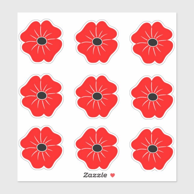 Sticker Red Poppy Remembrance Day (Feuille)