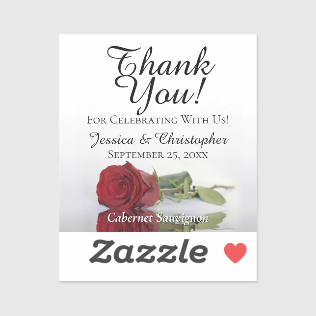 Sticker Red Rose Thank You Wedding Mini Bottle Label (Feuille)