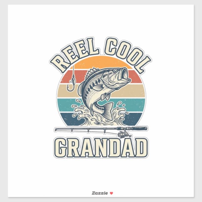 Sticker Reel Cool Grandad Fishing Vintage Sunset Shirt_1 (Feuille)