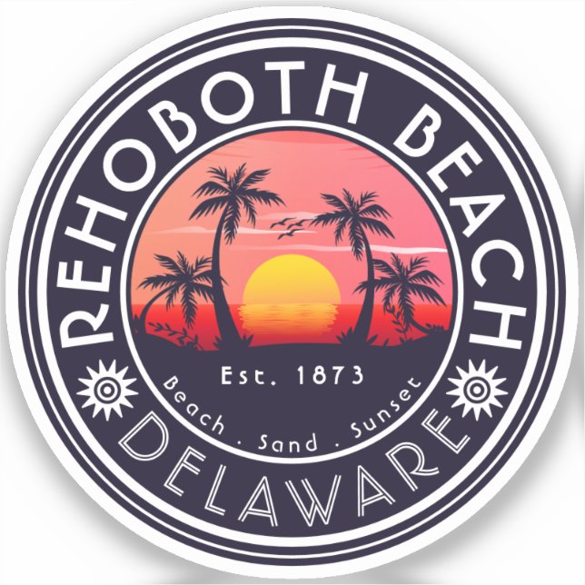 Sticker Rehoboth Beach Delaware Palmiers Vintages années 8 (Recto)