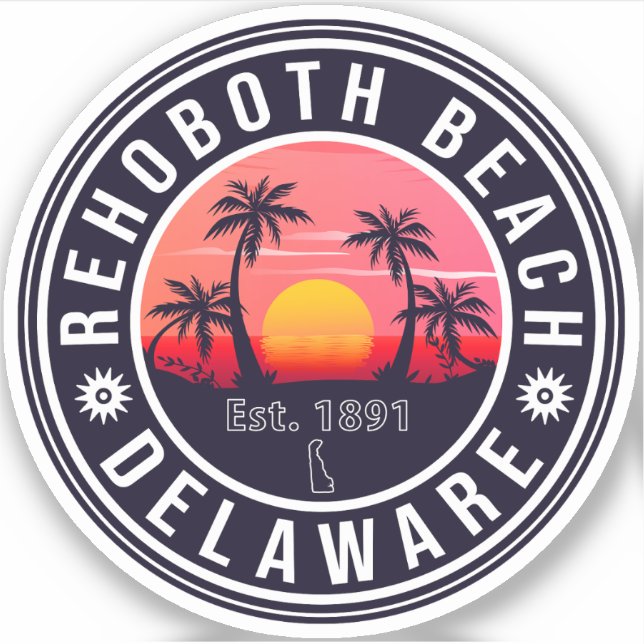 Sticker Rehoboth Beach Delaware Retro Sunset Souvenirs les (Devant)