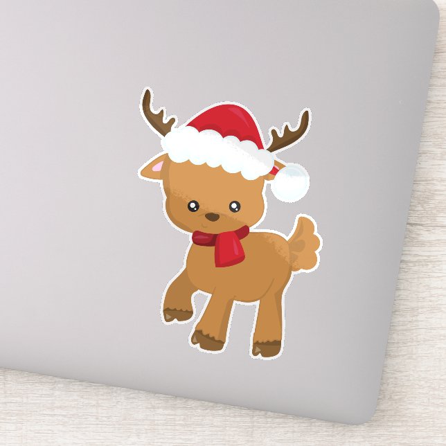 Sticker Reindeer de Noël, Cute Reindeer, Santa Hat (Détail)