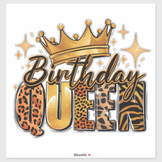 Sticker Reine d'anniversaire avec léopard à couronne dorée