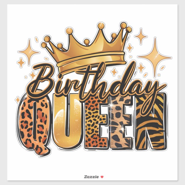 Sticker Reine d'anniversaire avec léopard à couronne dorée (Feuille)