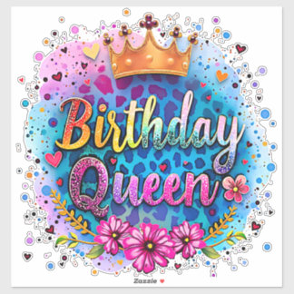 Sticker Reine d'anniversaire léopard pastel