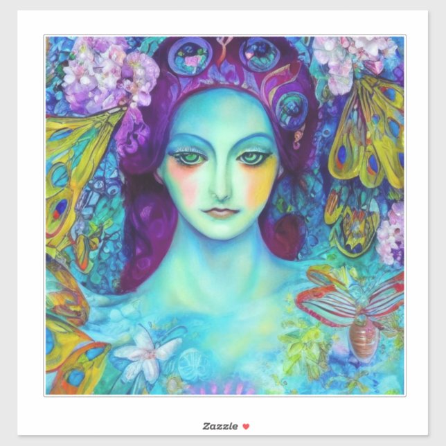 Sticker Reine des fées enchantée avec papillons (Feuille)