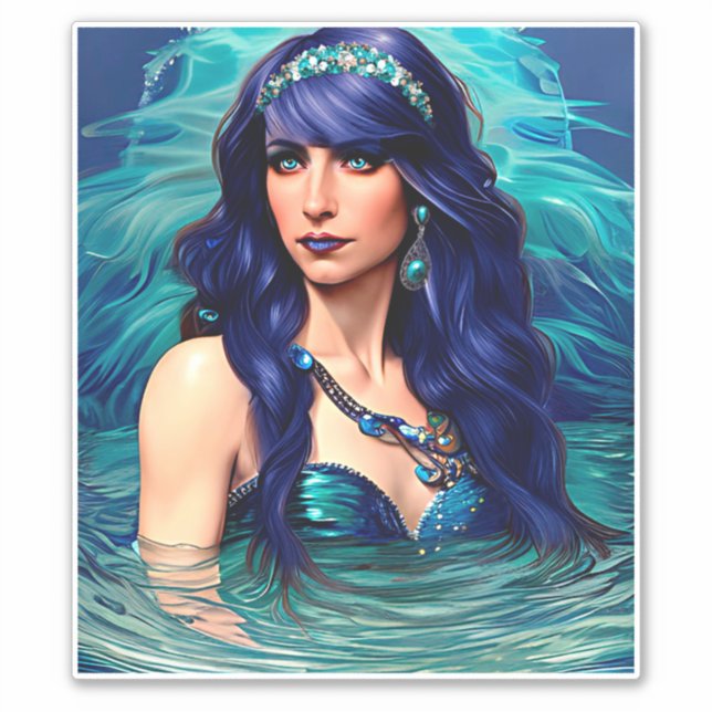 Sticker Reine sirène Poisson bleu Art de fantasy original  (Devant)