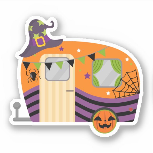 Sticker Remorque Camper RV pour le plaisir mignon Hallowee (Devant)