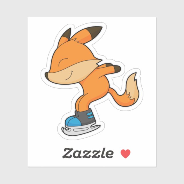 Sticker Renard au patinage sur glace avec patins sur glace (Feuille)