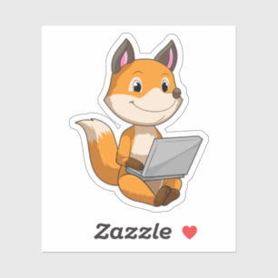 Sticker Renard avec ordinateur portable