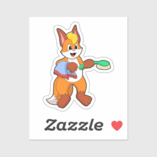 Sticker Renard avec serviette et brosse