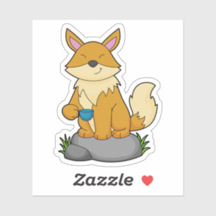 Sticker Renard avec tasse de café