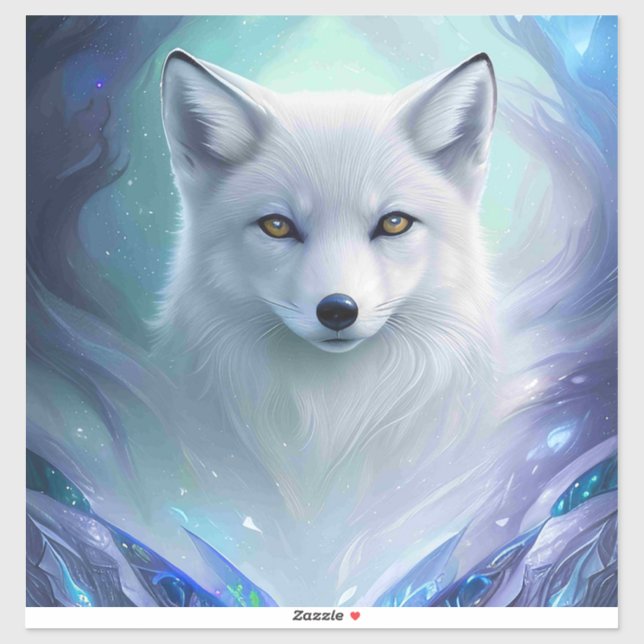 Sticker Renard blanc incroyable sur une terre gelée (Feuille)