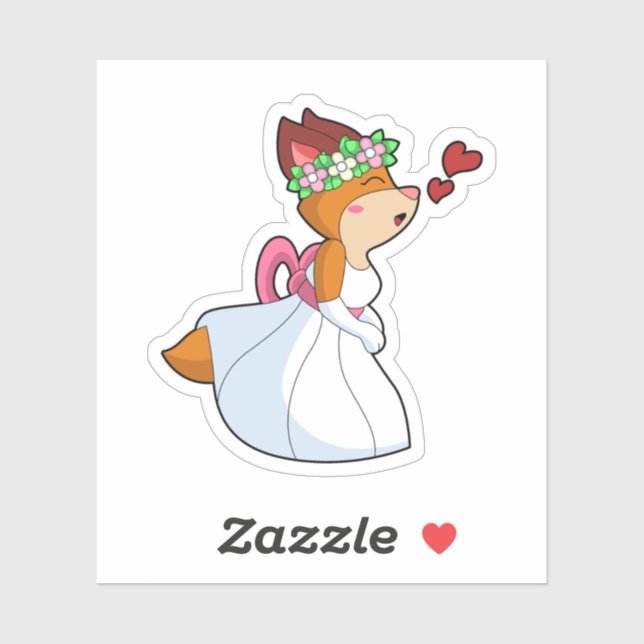 Sticker Renard comme mariée avec robe Mariage & Flower wre (Feuille)
