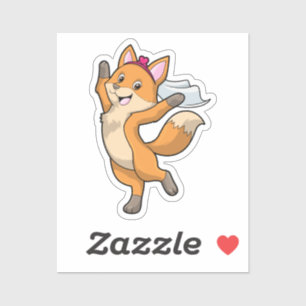 Sticker Renard comme mariée avec voile et cœur