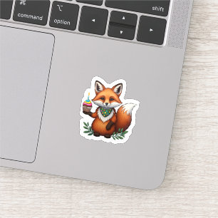 Sticker Renard d'anniversaire avec Cupcake