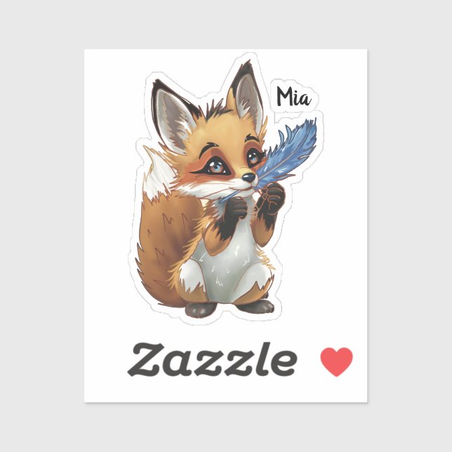 Sticker Renard Fantaisiste avec une Plume (Feuille)