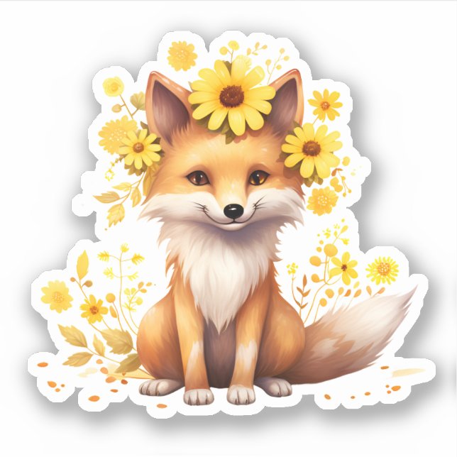 Sticker Renard mignon avec tournesol (Devant)