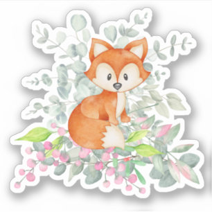 Sticker Renard mignon et verdure