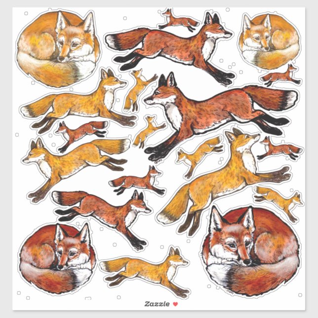 Sticker Renard rouge Orange renards Bois Nature Animal Vin (Feuille)
