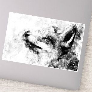 Sticker Renard roux noir et blanc aquarelle 01