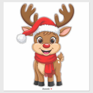 Sticker Renne de dessin animé avec chapeau de Père Noël