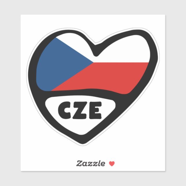 Sticker République tchèque Code pays Coeur du drapeau, CZE (Feuille)