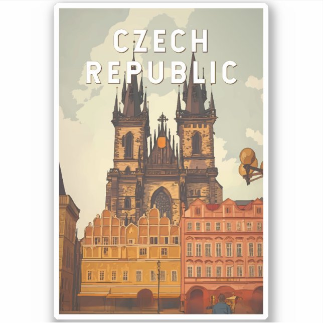 Sticker République tchèque Illustration Voyage Art Vintage (Devant)