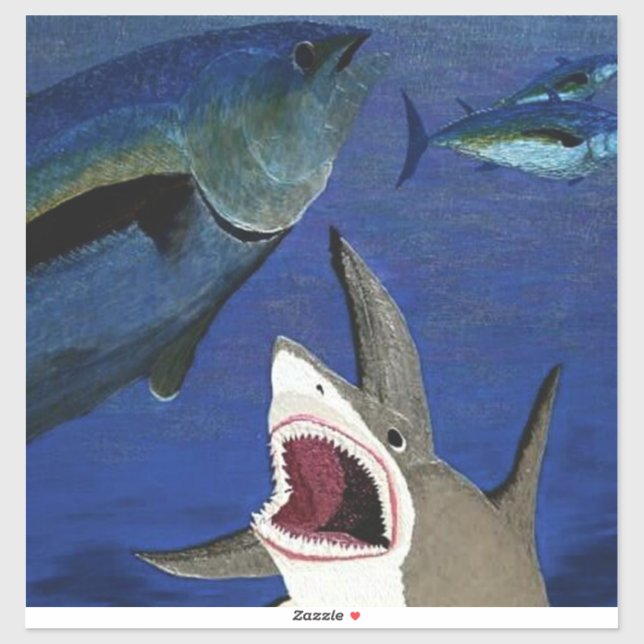 Sticker Requin attaquant l'autocollant thon (Feuille)