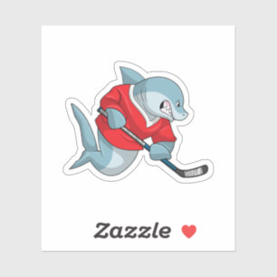 Sticker Requin au hockey sur glace avec bâton de hockey su