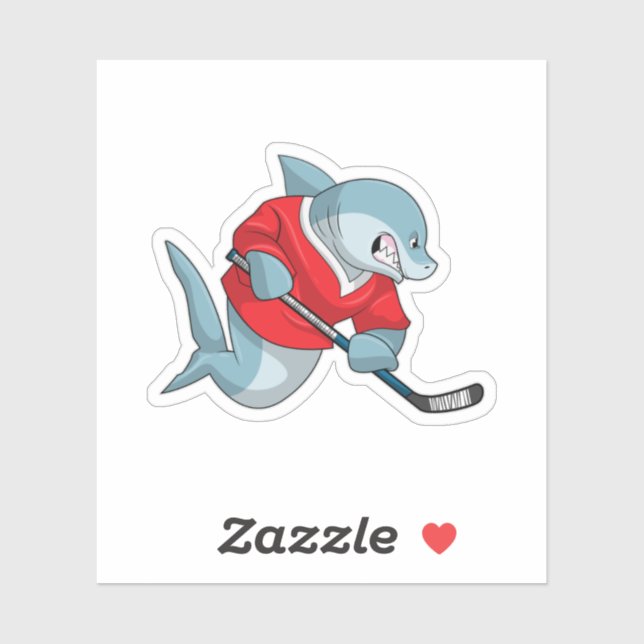 Sticker Requin au hockey sur glace avec bâton de hockey su (Feuille)