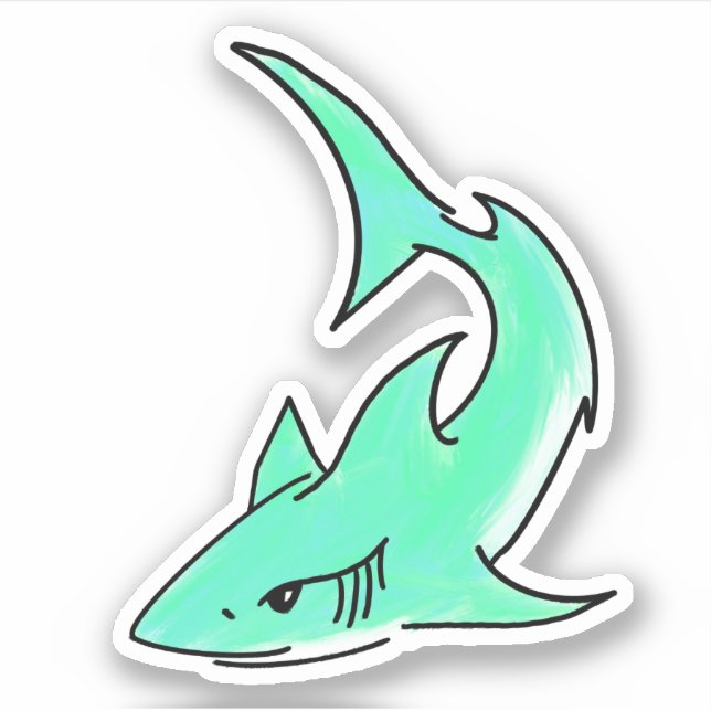 Sticker requin dessin animé bleu vert océan animal simple  (Devant)