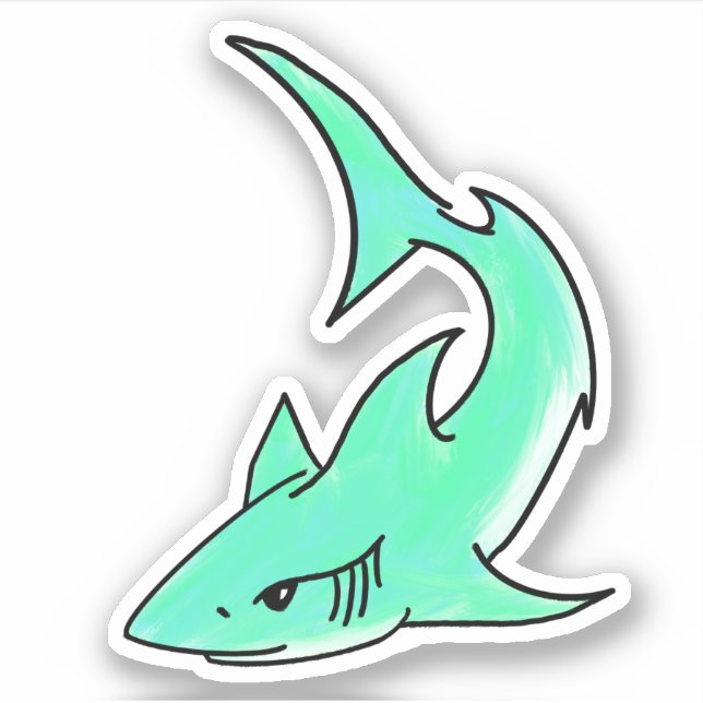 Sticker requin souriant de dessin animé bleu vert océan an (Devant)