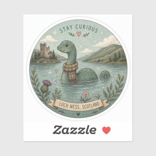 Sticker Restez Curieux Cozy Cryptide Nessie Monstre du Loc (Feuille)