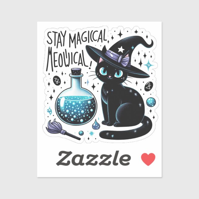 Sticker Restez Magique Sorcière Meowgical Chat Noir Cute V (Feuille)