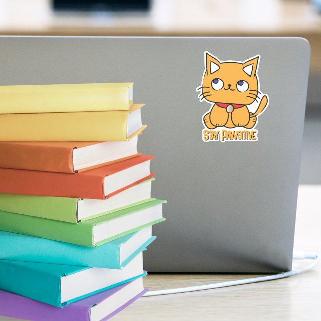 Sticker Restez Pawsitive Dessin Animé de Chat Drôle Ordina (Créateur téléchargé)