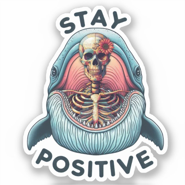 Sticker Restez positif - Squelette et baleine (Recto)