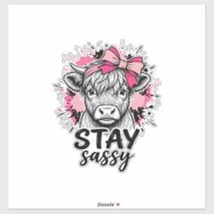 Sticker Restez Sassy Vache Highland Rose Gravure Vintage S