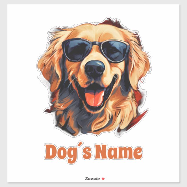 Sticker Retriever en or cool avec lunettes de soleil (Feuille)