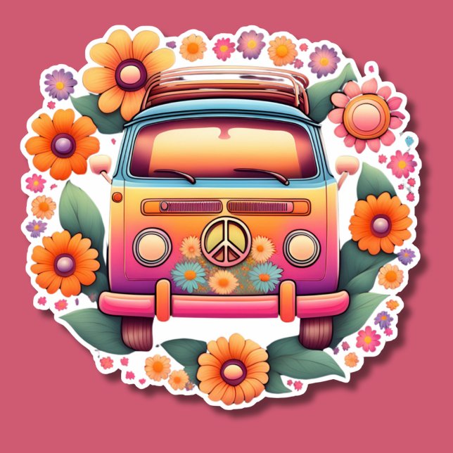 Sticker Retro 1960 Flower Bus Waterproof (Créateur téléchargé)