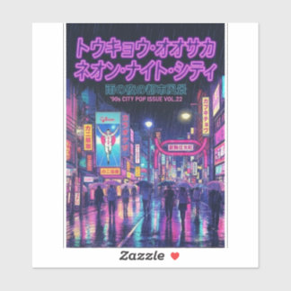 Sticker Retro 90s City Pop Night: Neon Tokyo & Osaka Rain