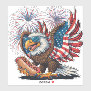 Sticker Retro Bald Eagle Hotdog 4 juillet drapeau américai