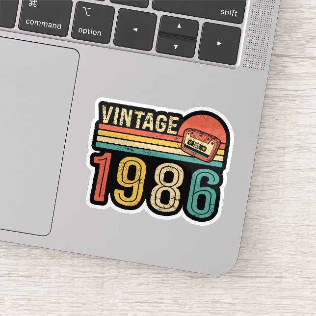 Sticker Rétro Bande Cassette Anniversaire 1986 Nostalgique (Détail)