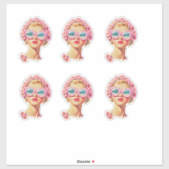 Sticker Retro Beach Girl avec chevalet de lunettes de sole (Feuille)