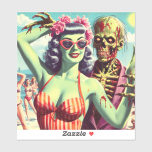 Sticker Retro Beach Zombie Pin Up