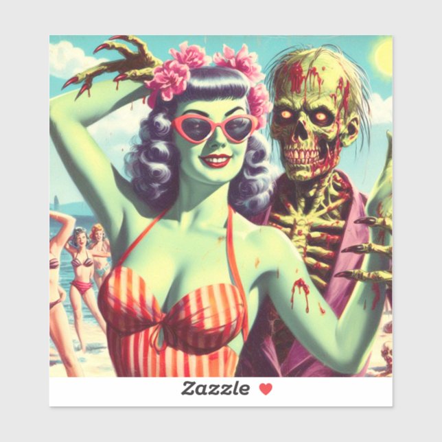 Sticker Retro Beach Zombie Pin Up (Feuille)