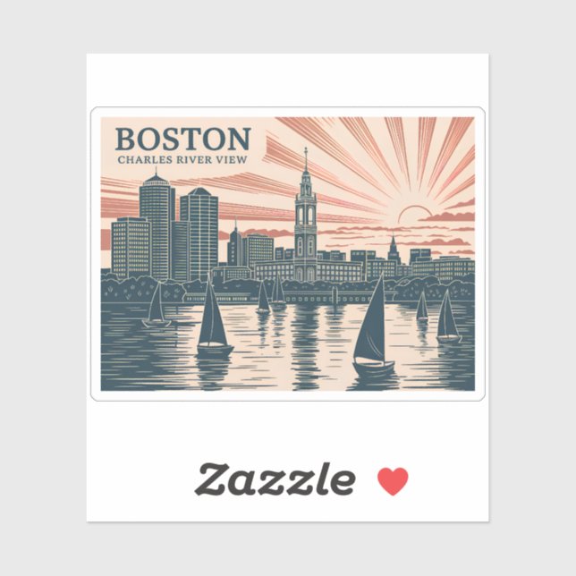 Sticker Retro Boston Voiliers Skyline WPA Vintage Classic (Feuille)