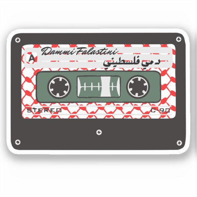 Sticker Retro Cassette Rouge Keffiyeh Palestine (Recto)