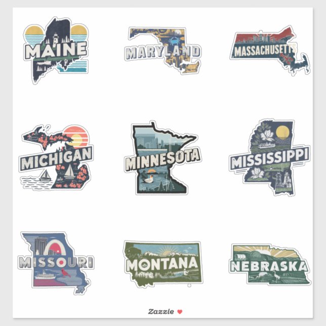 Sticker rétro Cinquante États Partie 3 (Feuille)