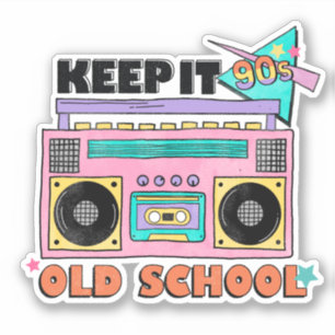Sticker Rétro Coloré Années 90 Magnétophone Néon Restez à 